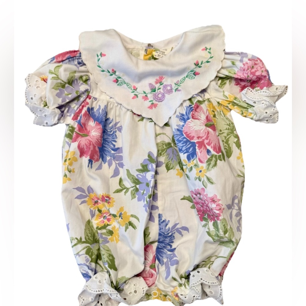 Vintage Baby Bubble Scalloped Collar With Eyelet Lace Trim, Floral Pattern, 12m‎